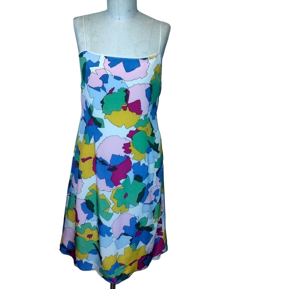 Feraud Multicolor Silk Graphic Print Sleeveless Slip Dress 6